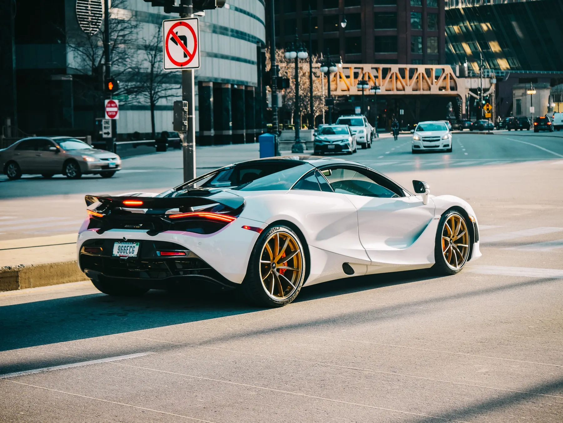 Performance vehicle driving through the city